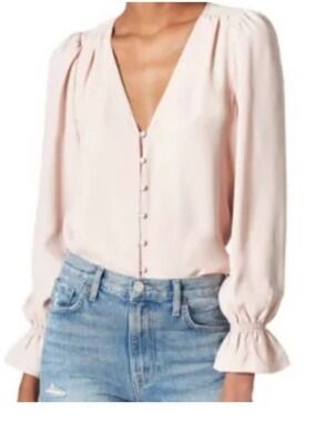 JOIE | Bolona Silk Blouse pale pink shade V-neckline Sz XS